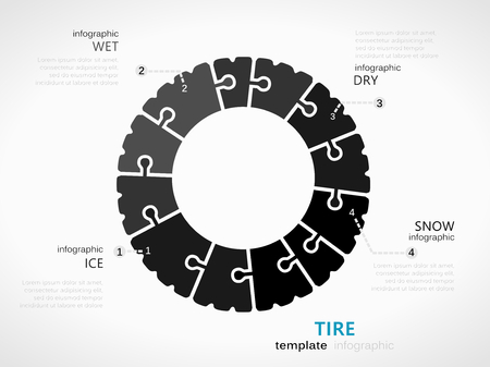 Safety infographic template with tire symbol model made out of jigsaw piecesのイラスト素材