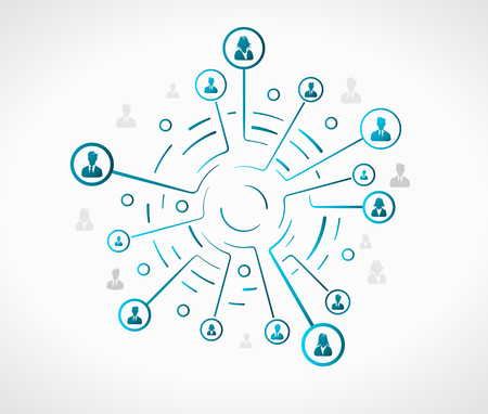 Business concept illustration with blue people silhouettes over gridのイラスト素材