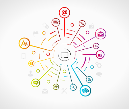 Internet concept illustration with colorful icons over gridのイラスト素材
