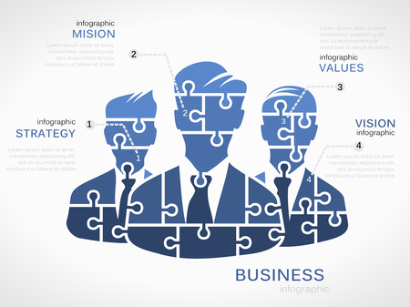 Business Men infographic template with people avatar symbol made out of jigsaw piecesのイラスト素材