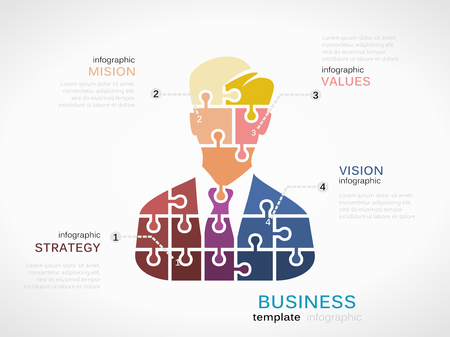 Businessman infographic template with business man avatar made out of jigsaw piecesのイラスト素材