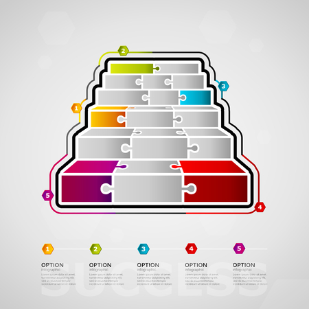Five options Success media timeline infographic design with stairs icon made out of jigsaw piecesのイラスト素材