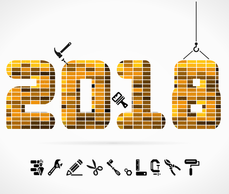 Build 2018 concept illustration with construction icons.のイラスト素材