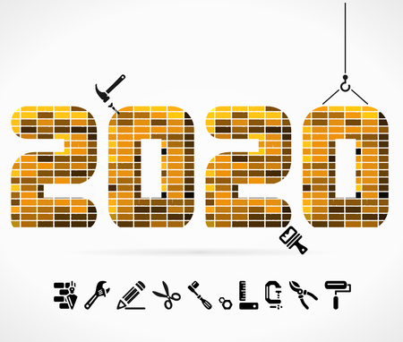 Build 2020 concept illustration with construction icons.のイラスト素材