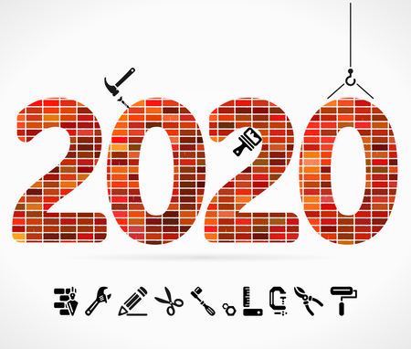 Build 2020 concept illustration with construction icons.のイラスト素材
