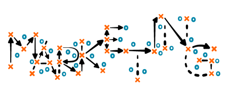 Marketing strategy concept vector with orange and blue marks on white tactic boardのイラスト素材