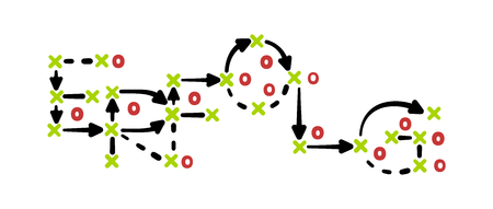 Success strategy concept vector with green and red marks on white tactic boardのイラスト素材