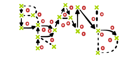 Brand strategy concept vector with red and green marks on white tactic boardのイラスト素材