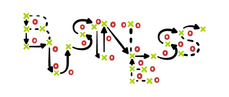 Business strategy concept vector with red and green marks on white tactic boardのイラスト素材