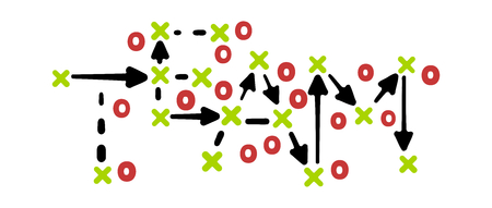 Team strategy concept vector with red and green marks on white tactic boardのイラスト素材
