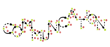 Communication strategy concept vector with red and green marks on white tactic boardのイラスト素材
