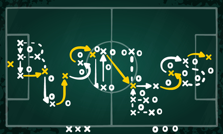Business strategy concept vector with white and yellow marks on soccer tactic chalkboardのイラスト素材