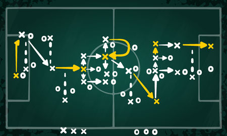 Internet strategy concept vector with white and yellow marks on soccer tactic chalkboard.のイラスト素材