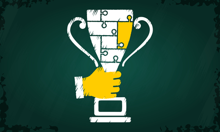 Business concept vector with white and yellow jigsaw cup hand drawn on chalkboardのイラスト素材