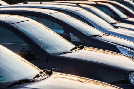 Parked cars in a rowの写真素材