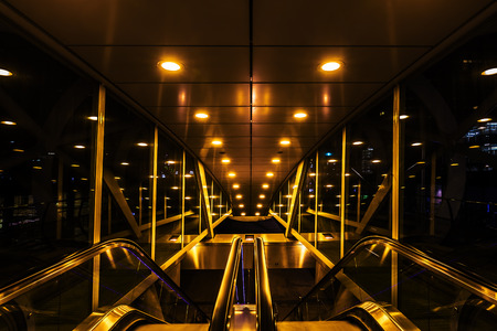 The Hague, Netherlands - April 21, 2016: Netkous viaduct at Beatrixkwartier with RandstadRail station at night. It is a modern construction designed by Zwarts & Jansma architectsのeditorial素材