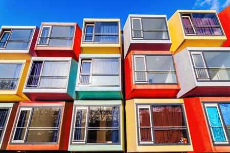 Almere, Netherlands - April 19, 2016: modern stackable student apartments called spaceboxes in...