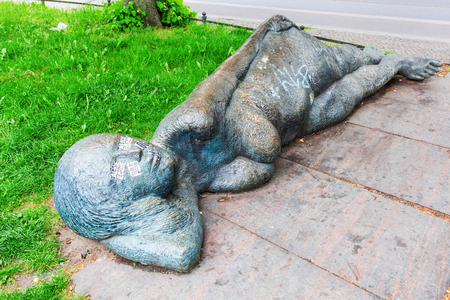 Berlin, Germany - May 17, 2016: unique bronze sculptures in Berlin-Kreuzberg. Berlin, the capital of Germany, has about 3.5 million inhabitants and it is a global city of culture, politics, media and sciencesのeditorial素材