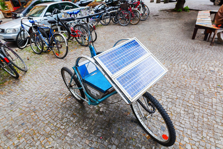Berlin, Germany - May 17, 2016: unique handmade solar bicycle in Berlin. Solar engery is an important source of renewable energyのeditorial素材