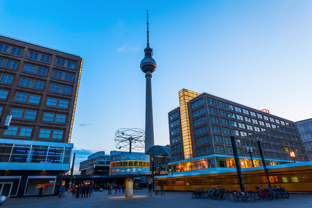 Berlin, Germany - May 16, 2016: TV Tower with unidentified people. It was constructed in the 60ies by the administration of the GDR, with 368 m it is the tallest structure of Germany and 2nd of the EUのeditorial素材