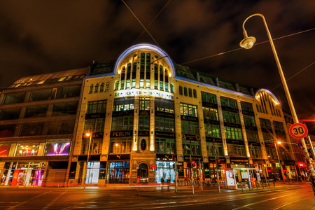 Berlin, Germany - May 16, 2016: night view of Hackesche Hoefe at Hackescher Markt. It is a notable courtyard complex, designed in Art Nouveau style by August Endelのeditorial素材