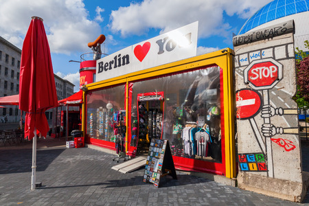 Berlin, Germany - May 15, 2016: souvenir shop in Berlin. Berlin, the capital of Germany, has about 3.5 million inhabitants and it is a global city of culture, politics, media and sciencesのeditorial素材