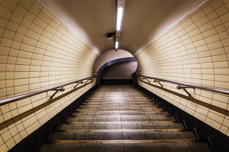 pedestrian tunnel with stairs of the subway in London, UKの写真素材