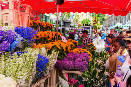 London, UK - June 19, 2016: Columbia Road Flower Market with unidentified people. It is a popular historic street market in the London Borough of Tower Hamlets.のeditorial素材