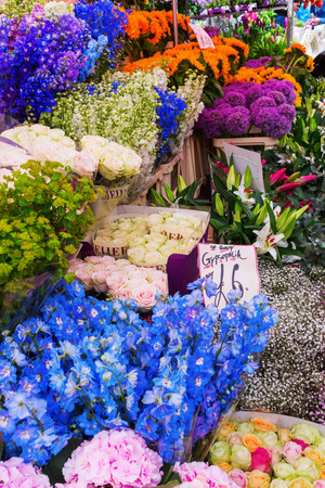 London, UK - June 19, 2016: flower stand at Columbia Road Flower Market unidentified in London. It is a popular historic street market in the London Borough of Tower Hamlets.のeditorial素材