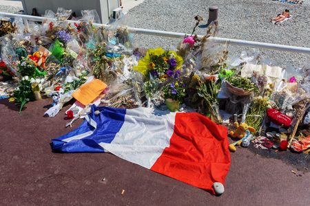Nizza, France - July 25, 2016: tributes at the Promenade des Anglais in Nizza. On July 14th, 2016, 85 people were killed by a terrorist who drives a truck in a crowdのeditorial素材