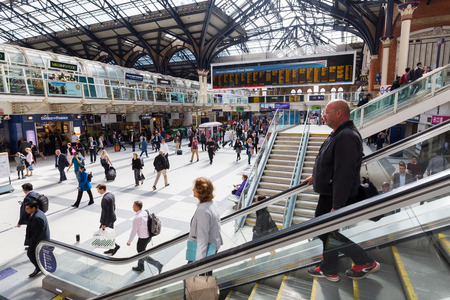London, UK - June 15, 2016: Liverpool street station in London with unidentified people. It is the...
