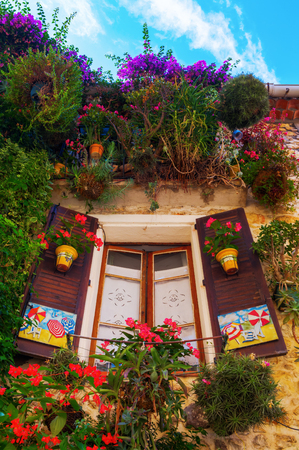 decorative window in the old town of Antibes, Cote Azur, Franceのeditorial素材
