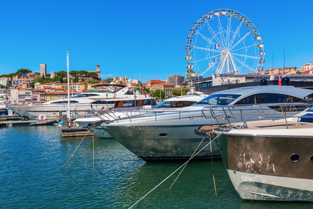 Cannes, France - August 05, 2016: harbor of Cannes. Cannes is a city at the French Riviera, known for its association with the rich and famous, and the Cannes Film Festivalのeditorial素材