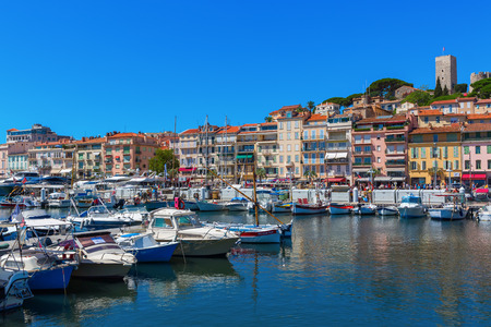 Cannes, France - August 05, 2016: harbor of Cannes. Cannes is a city at the French Riviera, known for its association with the rich and famous, and the Cannes Film Festivalのeditorial素材