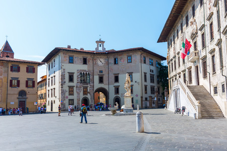 Pisa, Italy - June 30, 2016: Knights Square in Pisa with unidentified people. Its a landmark in Pisa and the second main square of the city. It was the political centre in medieval Pisaのeditorial素材