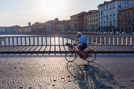 Pisa, Italy - June 30, 2016: street scene on the bridge Ponte di Mezzo in Pisa with unidentified people. Pisa is known worldwide for its leaning tower.のeditorial素材