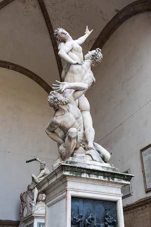Statue The Rape of the Sabine Women by Giambologna, in the Loggia dei Lanzi in Florence, Italyのeditorial素材