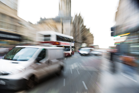 street scene of Edinburgh, Scotland, with creative zoom effect made by camera