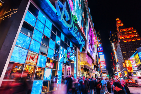 New York City, USA - October 08, 2015: Times Square at night with unidentified people. It is one of the worlds busiest pedestrian intersections and a major center of worlds entertainment industryのeditorial素材