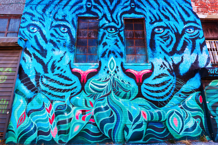 New York City, USA - October 10, 2015: mural art in Bushwick, Brooklyn. Bushwick is one of NYC's major street art hubs, with at outdoor art gallery known as the Bushwick Collectiveのeditorial素材