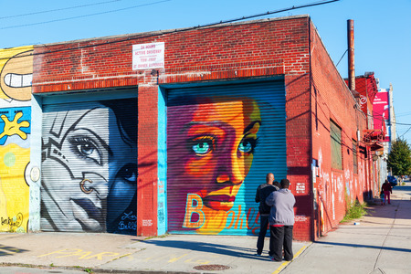New York City, USA - October 10, 2015: mural art in Bushwick, Brooklyn. Bushwick is one of NYC's major street art hubs, with at outdoor art gallery known as the Bushwick Collectiveのeditorial素材