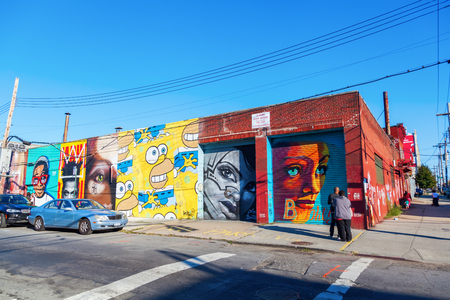 New York City, USA - October 10, 2015: mural art in Bushwick, Brooklyn. Bushwick is one of NYC's major street art hubs, with at outdoor art gallery known as the Bushwick Collectiveのeditorial素材