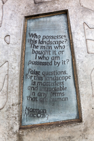 Edinburgh, Scotland - September 09, 2016: inscription of a quotate at the Canongate wall of the Scottish Parliament. It is part of the art strategy of the modern building complexのeditorial素材