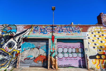 New York City, USA - October 10, 2015: mural art in Bushwick, Brooklyn. Bushwick is one of NYC's major street art hubs, with at outdoor art gallery known as the Bushwick Collectiveのeditorial素材