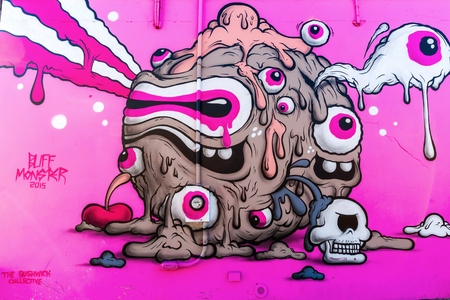 New York City, USA - October 10, 2015: mural art in Bushwick, Brooklyn. Bushwick is one of NYC's major street art hubs, with at outdoor art gallery known as the Bushwick Collectiveのeditorial素材