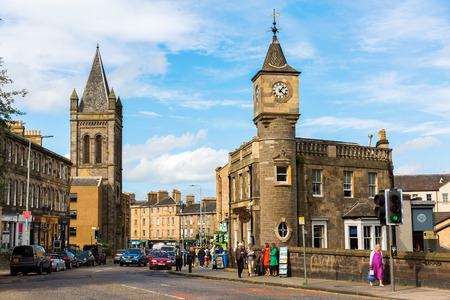 Edinburgh, Scotland - September 10, 2016: street view of Stockbridge with unidentified people. Stockbridge is a suburb of Edinburgh, incorporated to the city in the 19th centuryのeditorial素材