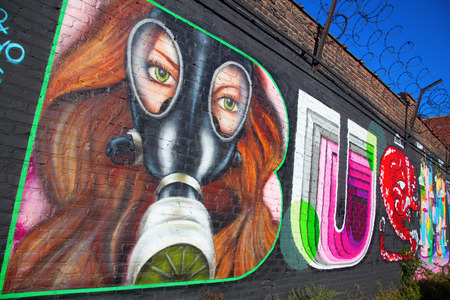 New York City, USA - October 10, 2015: mural art in Bushwick, Brooklyn. Bushwick is one of NYC's major street art hubs, with at outdoor art gallery known as the Bushwick Collectiveのeditorial素材