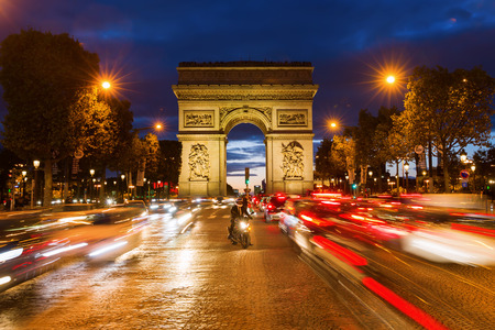 Paris, France - October 19, 2016: Arc de Triomphe at the Champs-Elysees in Paris at night. It is one of the most famous monuments in Paris standing in the centre of the Place Charles de Gaulleのeditorial素材