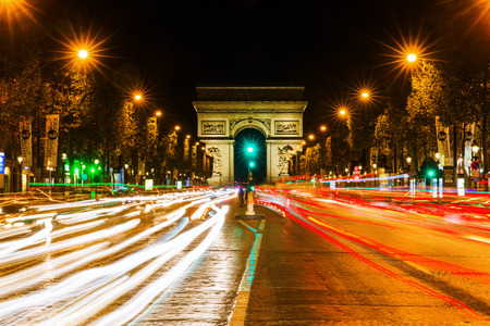 Paris, France - October 19, 2016: Arc de Triomphe at the Champs-Elysees in Paris at night. It is one of the most famous monuments in Paris standing in the centre of the Place Charles de Gaulleのeditorial素材