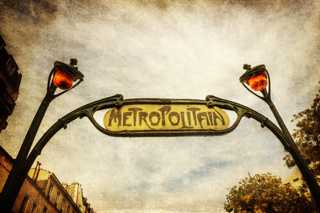 vintage style picture of a historic metro station in Parisのeditorial素材